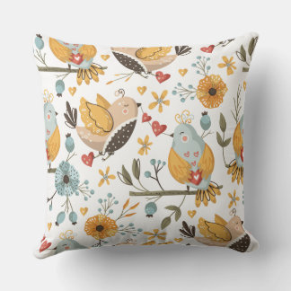 Vivid and attractive bird and flower motifs cushion