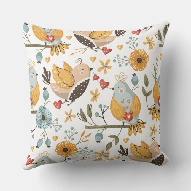 Vivid and attractive bird and flower motifs cushion (Back)