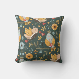 Vivid and attractive bird and flower motifs cushion