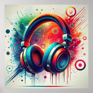 Vivid Artistic Headphones Poster