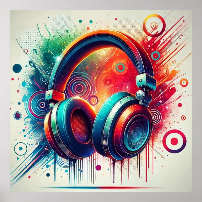 Vivid Artistic Headphones Poster (Front)