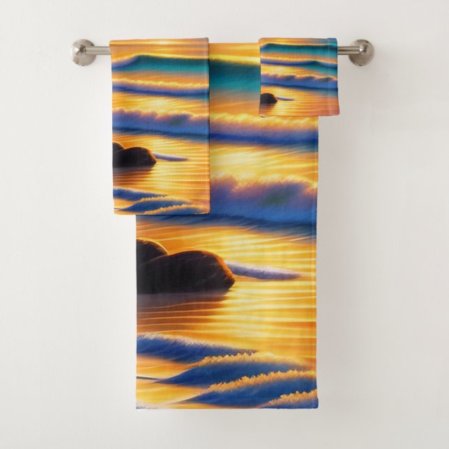 Vivid Beach Sunset Bath Towel Set (Insitu)