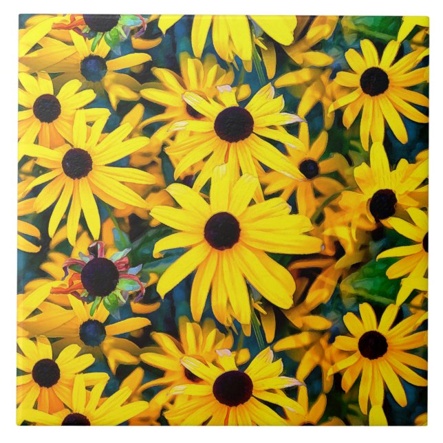 Vivid Black Eyed Susan Rudbeckia Melange Tile (Front)