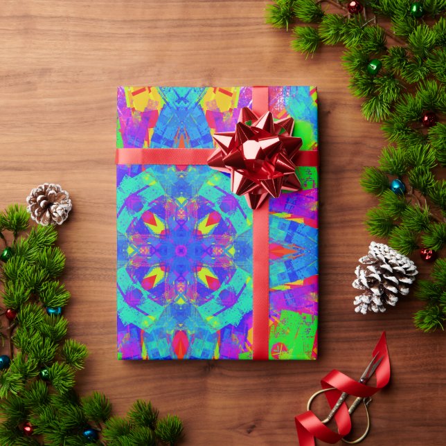 Vivid Blocks in Circular Patterns, Green, Purple Wrapping Paper (Holiday Gift)