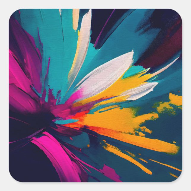Vivid Bloom – Explosive Abstract Floral Energy Square Sticker (Front)
