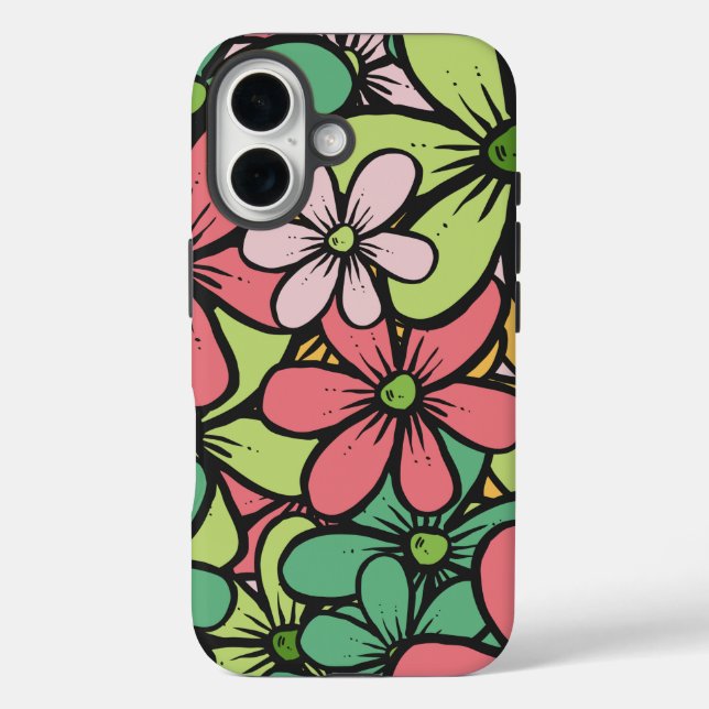 Vivid Blooms: Green, Yellow and Red Floral Pattern Case-Mate iPhone Case (Back)