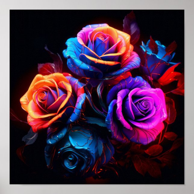 Vivid Blooms: Intensely Coloured Roses Poster (Front)