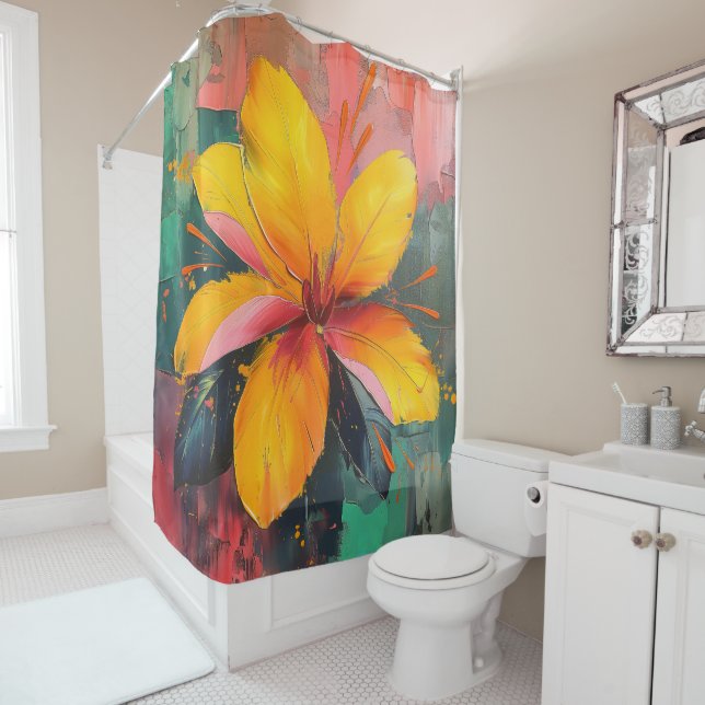 Vivid Blossom – Abstract Floral Explosion Art Shower Curtain (In Situ)