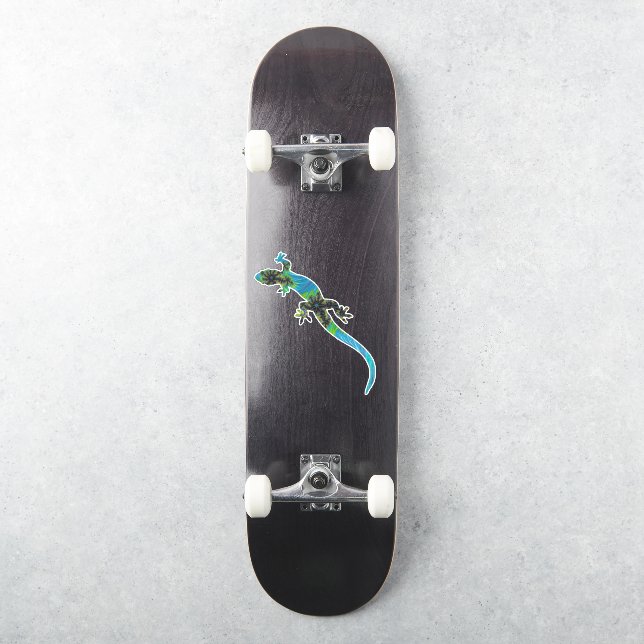 Vivid Blue and Green Fractal Lizard (Skateboard)
