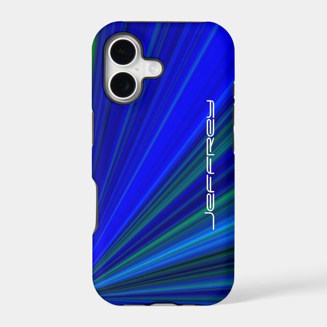 Vivid Blue & Green Starburst, Personalised Name (Back)