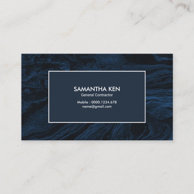 Vivid Blue Grunge General Contractor Business Card (Front)