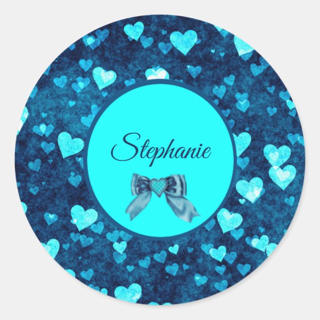 Vivid Blue Hearts Classic Round Sticker (Front)