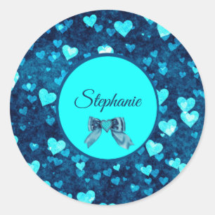 Vivid Blue Hearts Classic Round Sticker