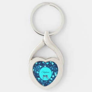 Vivid Blue Hearts Key Ring
