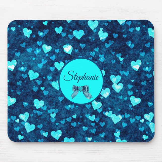 Vivid Blue Hearts Mouse Mat (Front)
