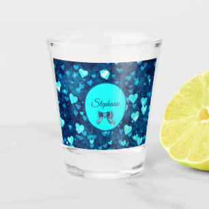 Vivid Blue Hearts Shot Glass
