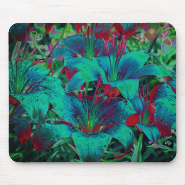 Vivid Blue Lilies Abstract Flower Art  Mouse Mat (Front)