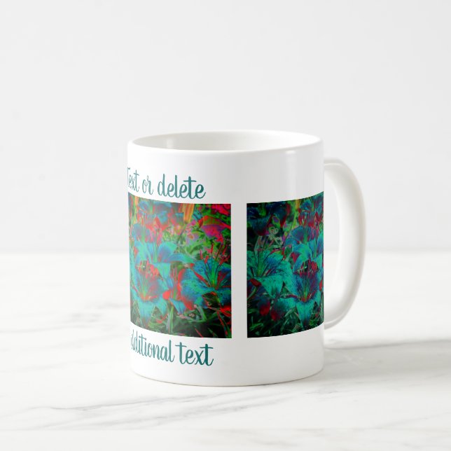 Vivid Blue Lilies Floral Art Personalised Coffee Mug (Front Right)