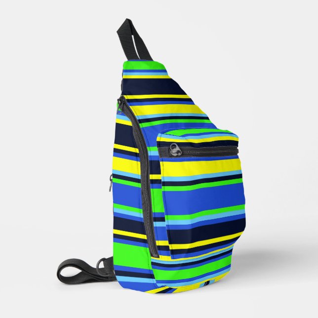 Vivid Blue, Lime, & Yellow Striped Sew Bag (Left Corner)