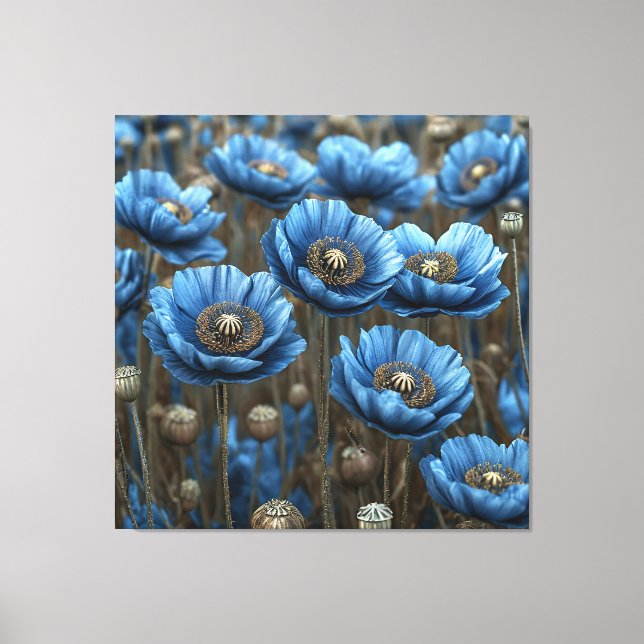 Vivid Blue Poppies Blooming Canvas Print (Front)