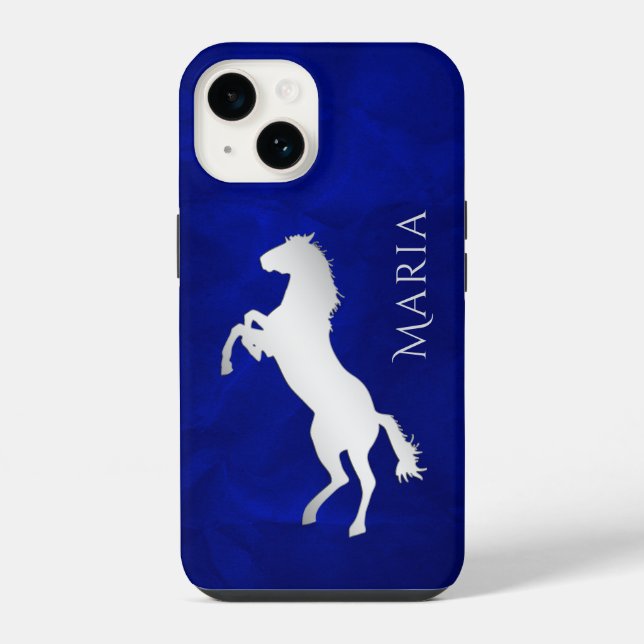 Vivid Blue Silver Horse iPhone Case (Back)