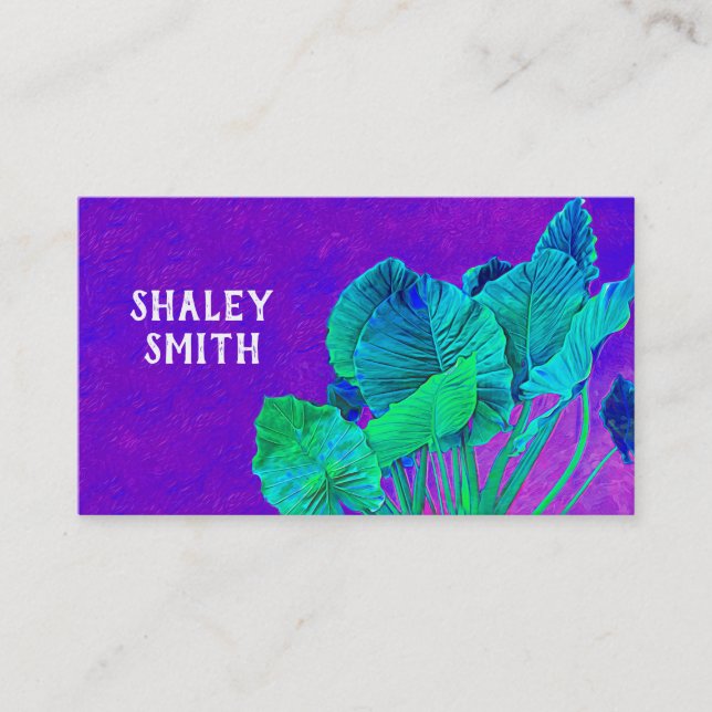 vivid bold purple with green leaves nature art  business card (Front)