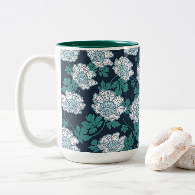 Vivid Botanical Elegance Two-Tone Coffee Mug (With Donut)