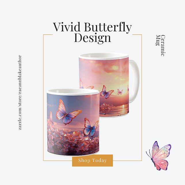 Vivid Butterfly Design Ceramic Mug (Creator Uploaded)