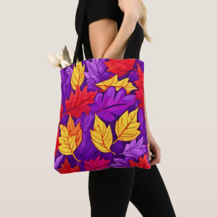 Vivid Cartoon Leaves: Purple, Yellow, Red Tote Bag