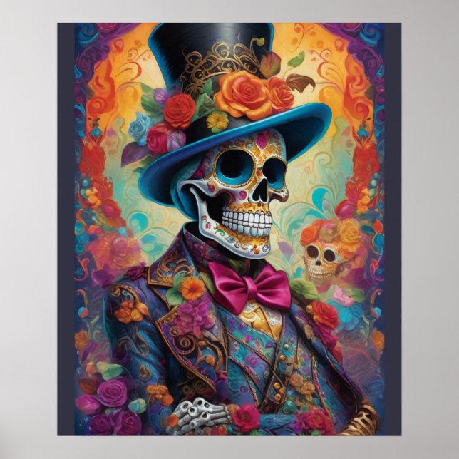 Vivid Celebration: Sugar Skull Dapper Skeleton Poster (Front)