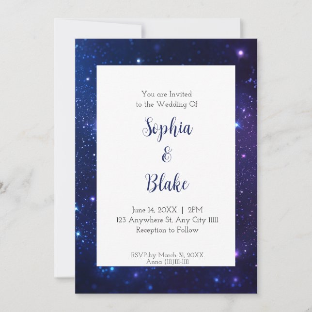 Vivid Celestial Starry Night Wedding Invitation (Front)