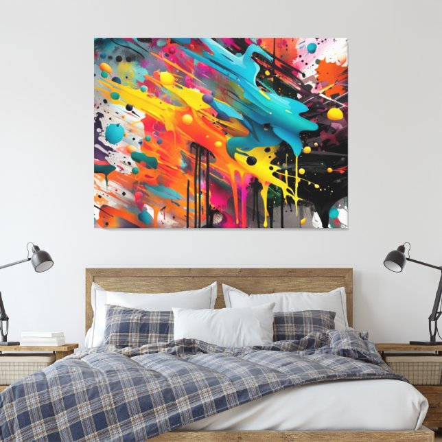 Vivid Chaos Splash Graffiti Canvas Print (Insitu(Bedroom))