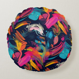Vivid Chaos Splash Graffiti Round Cushion