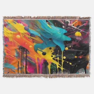 Vivid Chaos Splash Graffiti Throw Blanket