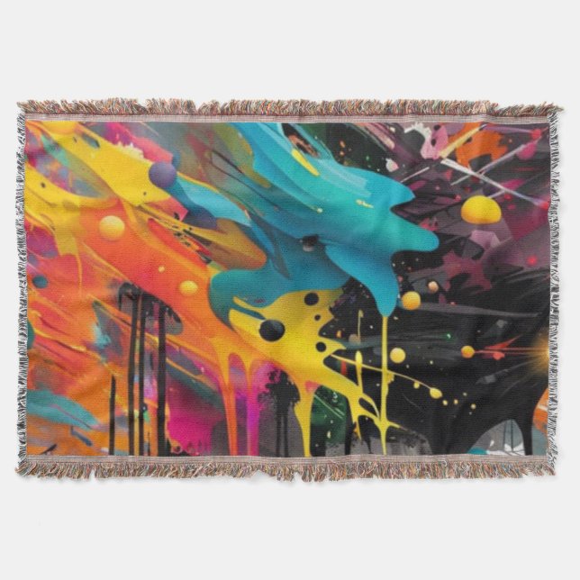 Vivid Chaos Splash Graffiti Throw Blanket (Front)