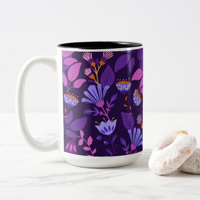 Vivid Charming Floral Two-Tone Coffee Mug (With Donut)