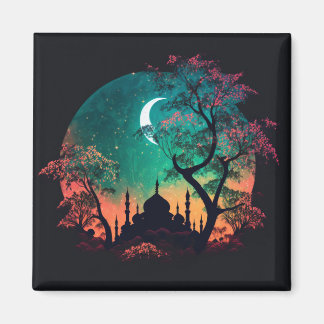 Vivid Cherry Blossom Islamic Mosque Fridge Magnet