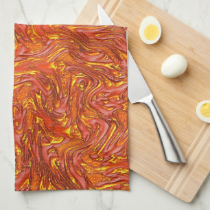 Vivid clear red texture with shades of yellow tea towel