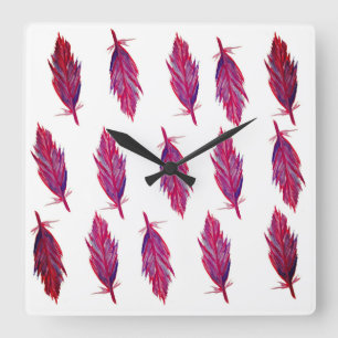 Vivid Colors Feathers Square Wall Clock