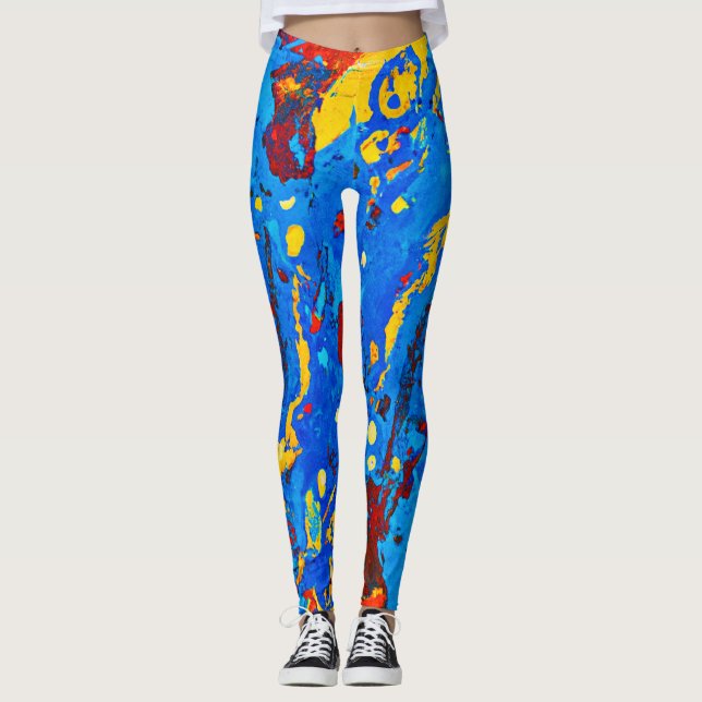 Vivid Colour Abstract Artwork Leggings (Front)
