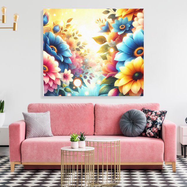 Vivid Colour Flowers Canvas  Print (Insitu(LivingRoom))