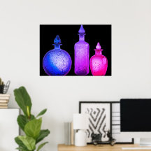 Vivid Coloured Glass Perfume Bottles On a Wall
