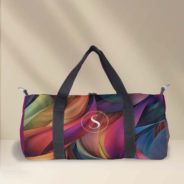 Vivid Colourful Abstract Pattern, Monogram Duffle Bag (Vivid colorful modern abstract pattern small duffel bag.)