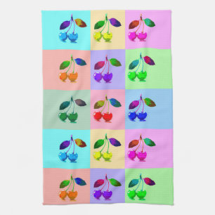 Vivid Colourful Cherries - Pop Art Tea Towel