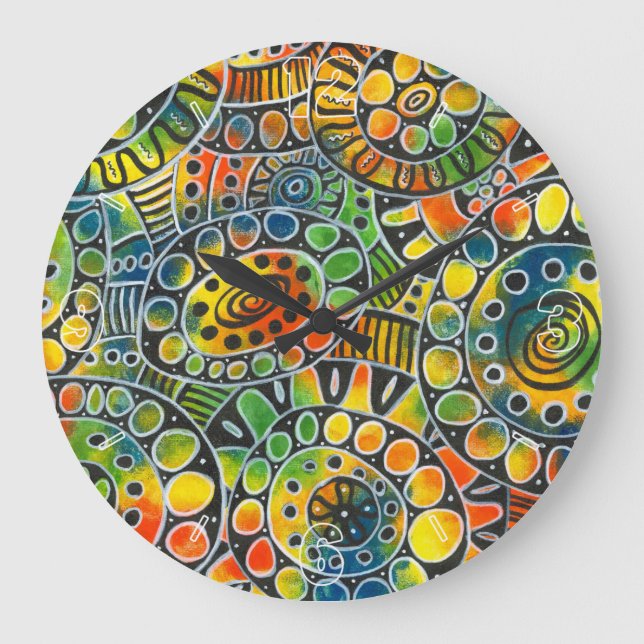 Vivid Colourful Circles and Ovals Original Abstrac Large Clock (Front)