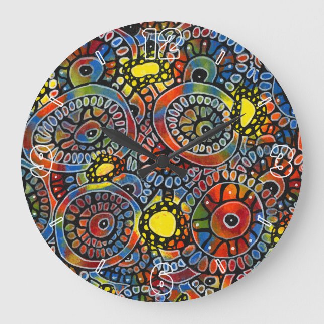 Vivid Colourful Oval Corals Original Abstract Art Large Clock (Front)