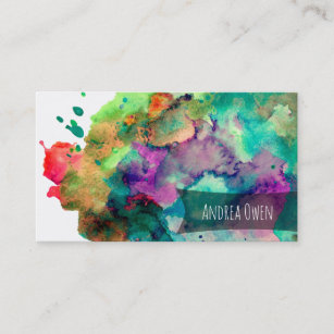 Vivid, Colourful Watercolor Paint Splatters Business Card