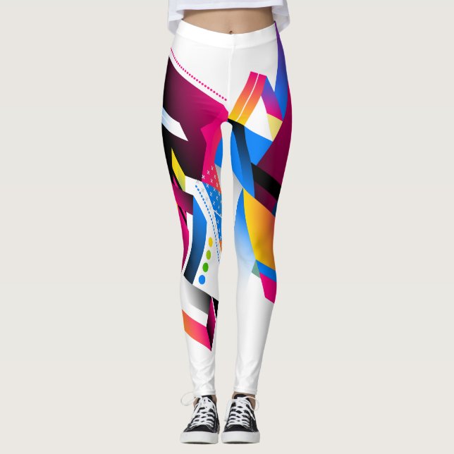 Vivid Colours Geometric Abstract Design Leggings (Front)