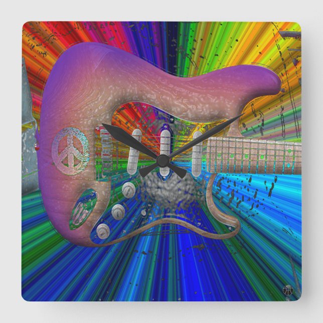 Vivid Colours Peace Guitar Clock (Front)