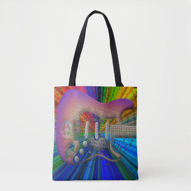 Vivid Colours Peace Guitar Full Image Tote Bag (Front)